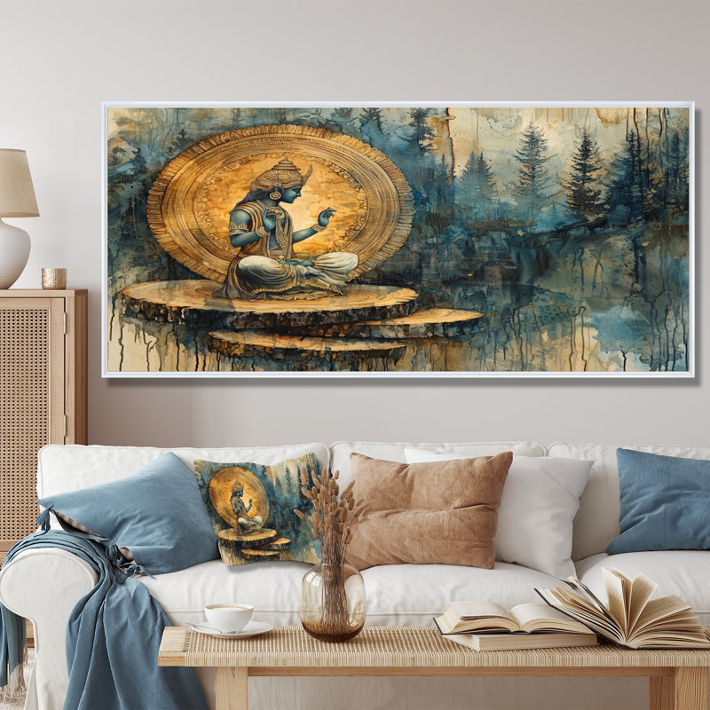 «Gurule Large Indian God In India Landscape III - Hindouisme», art mural, Impression sur cadre flottant, H 28 po x l 60 po