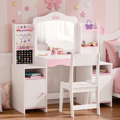 Kids Vanity Set With Stool And Mirror