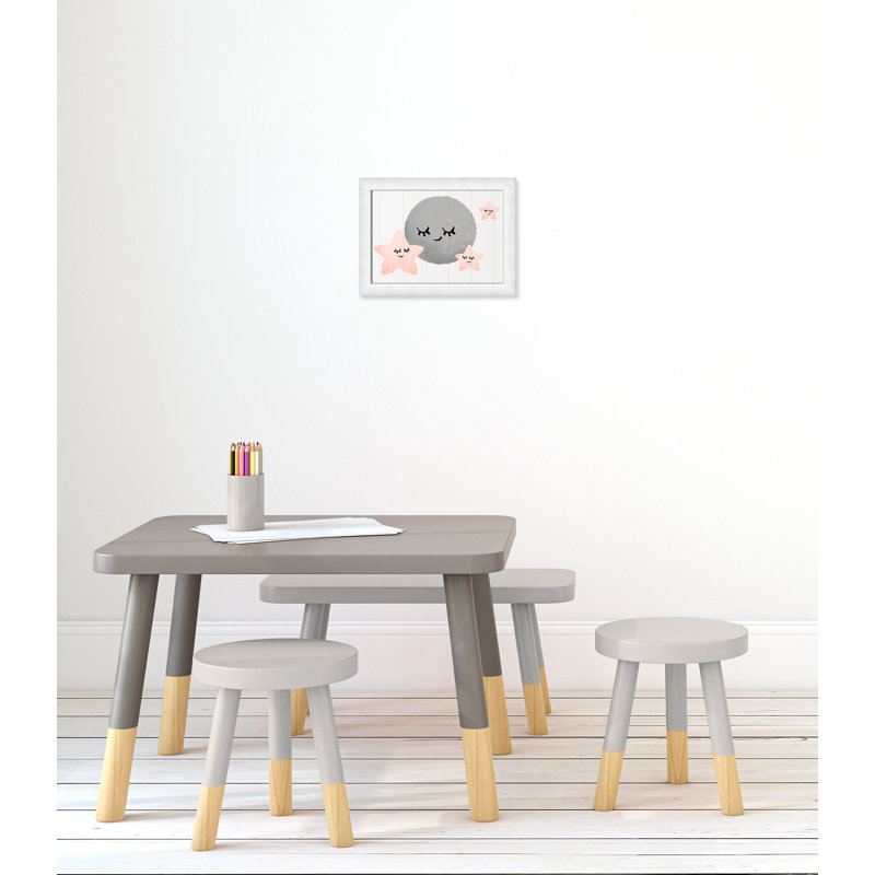 Décoration murale 2 enfants sleepy timey, H 12 po x l 16 po x P 0,63 po, Encadré plat à grain de bois blanc