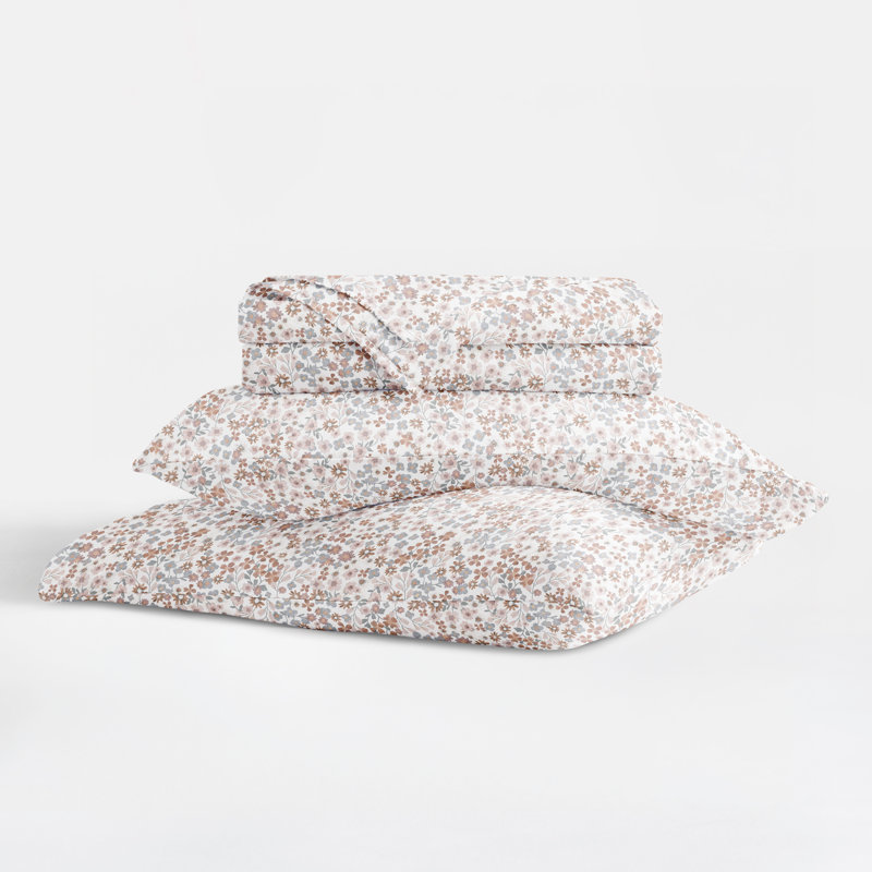 Vintage Washed 100% Long-Staple Sateen Cotton Sheet Set - Floral Patterns, Twin Sheet Set with 1 Pillowcase