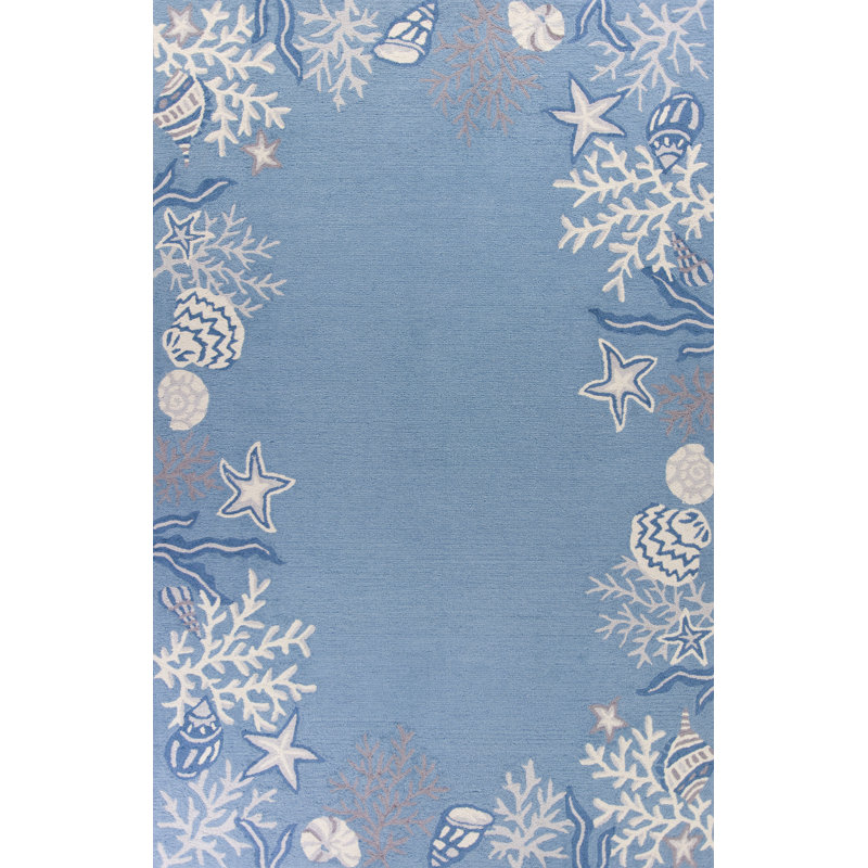 Tapis bleu marine fait à la main Trainor, Rectangle 7 pi 6 po x 9 pi 6 po