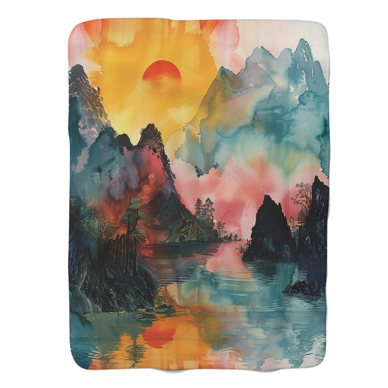 Oriental Landscape Art - 1 pièce Sherpa Premium, Grand lit