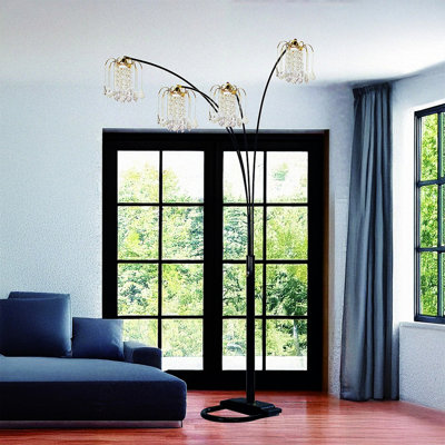 Black 4-Head Crystal Inspired Arch Floor Lamp