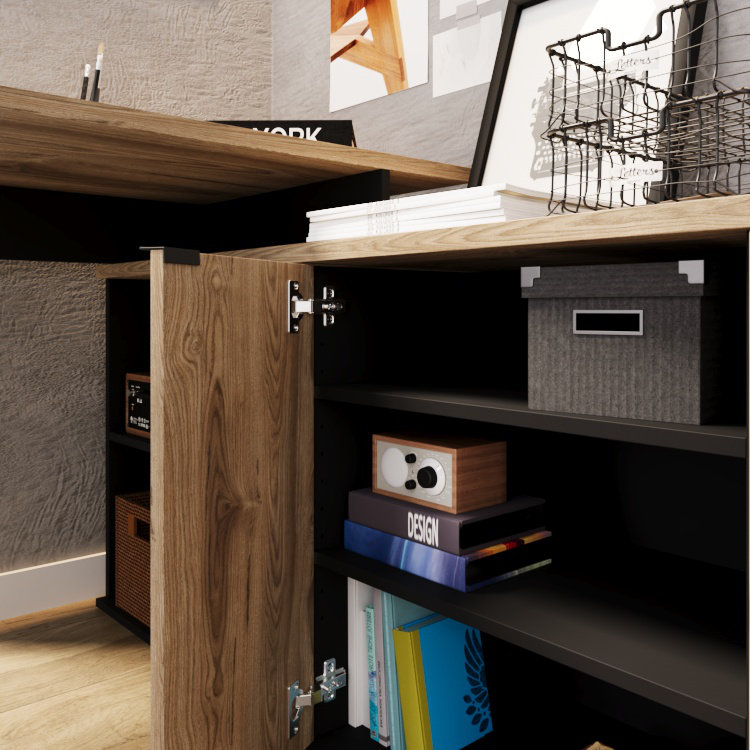 Papagni L-Shaped Executive Desk, Brown/Anthacite