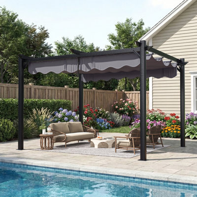 12 ft. W x 10 ft. D Outdoor Aluminum Pergola with Retractable Canopy and Anchoring Stand