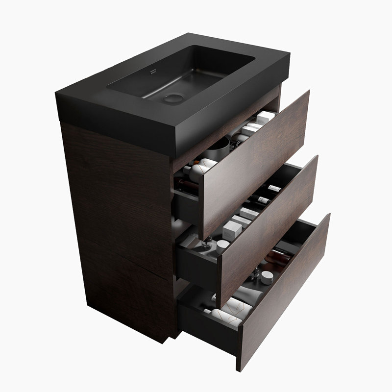 Meuble-lavabo sur pied simple 29,9 po avec plateau Kersley, Noir