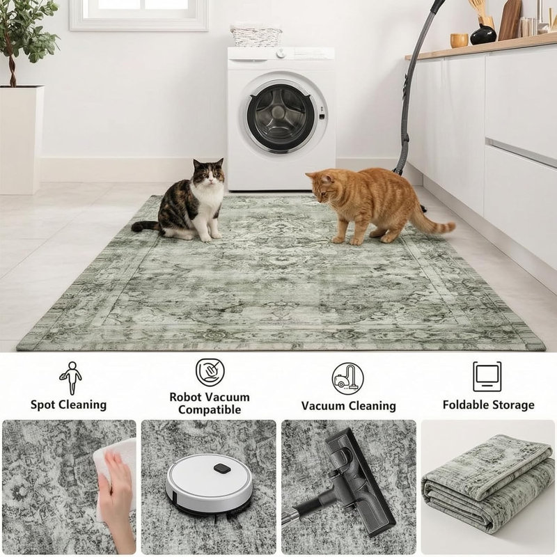 Rectangle 160 cm x 230 cm Oriental Washable Area Rug