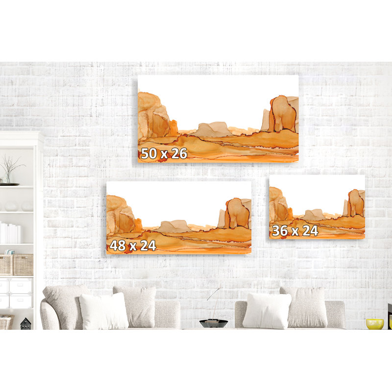 Paysage brun, aquarelle, brun clair, orange, désert, ouest, sud-ouest, sur fond blanc, roche, falaises