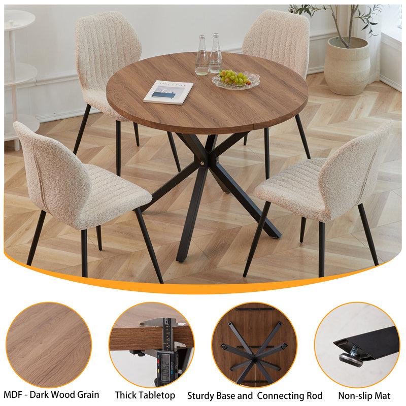 Vintage Style Dining Table - Round Table  For 4 To 6 People - 100 X 77 Cm (W X H), Walnut
