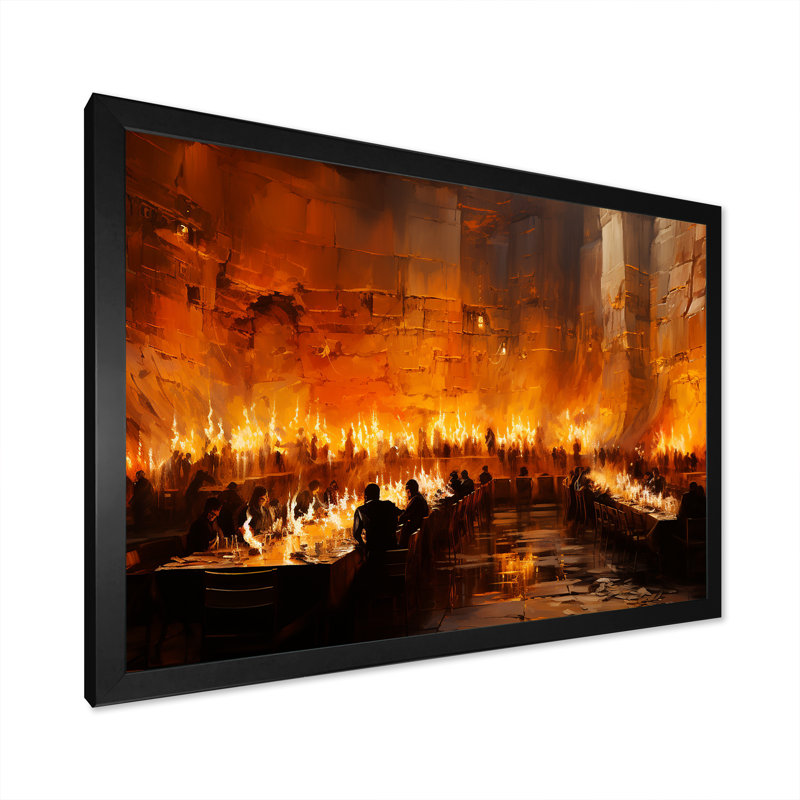 «Orange Judaism Wail Wall Prayer I - Judaism Wall Art», H 24 po x l 32 po x P 1 po, Cadre d'angle fermé noir