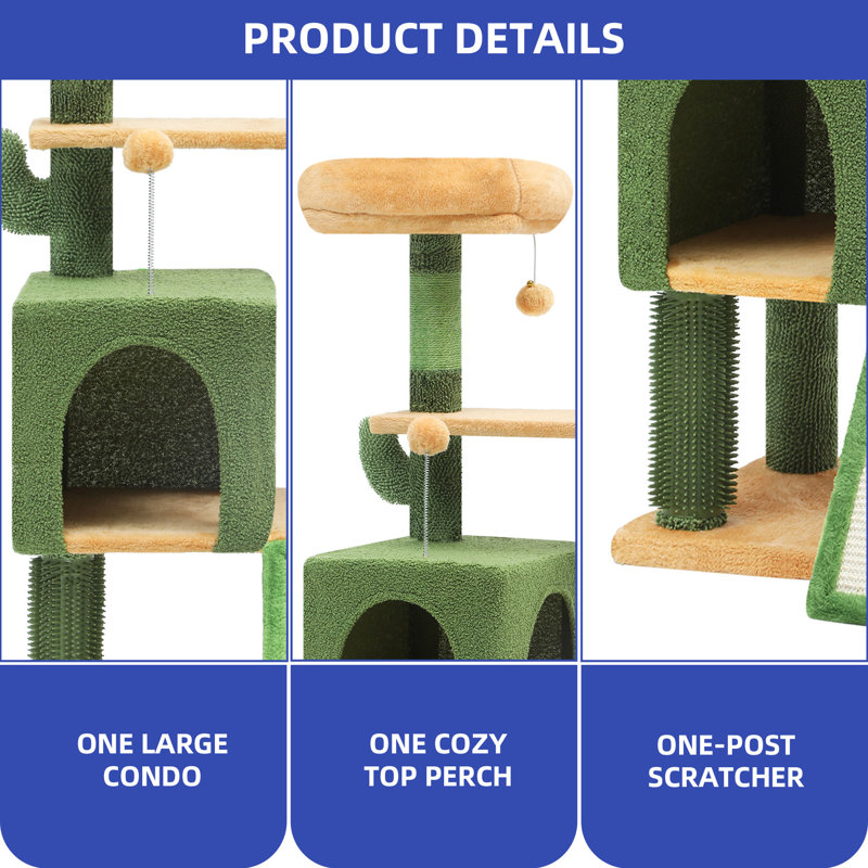 Multi-Level Cactus Cat Tree Tower with Perches, Condos, and Scratching Posts