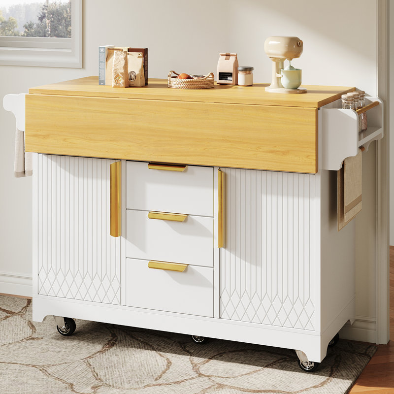 143 cm W Kitchen Island, White