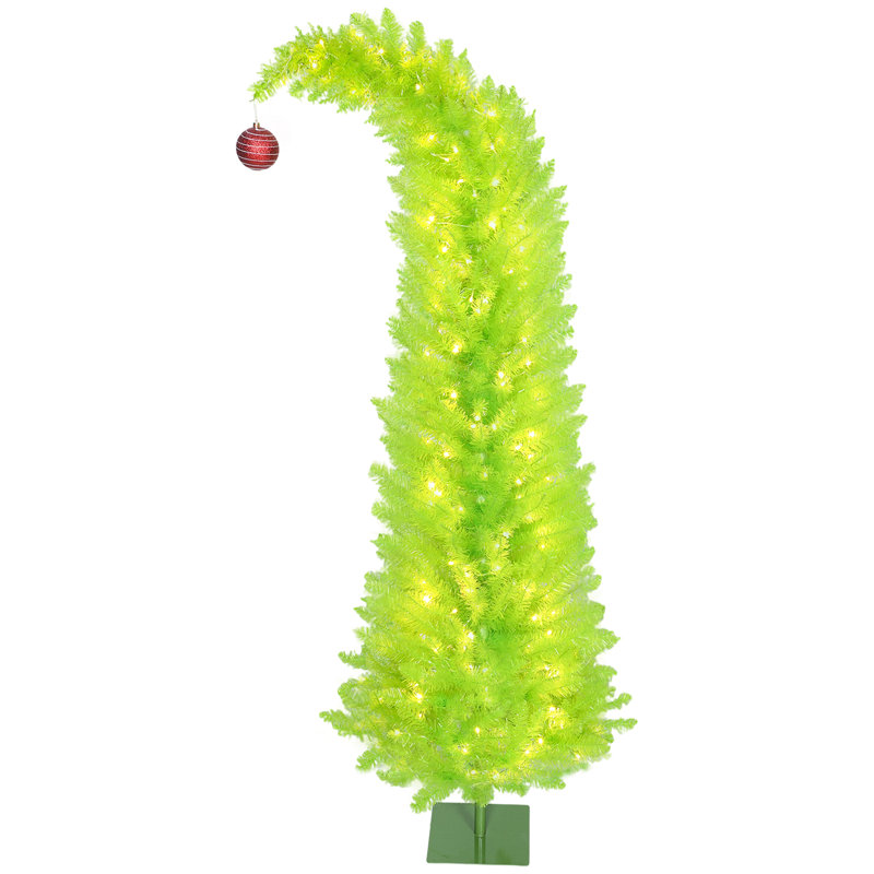 Arbre de Noël fantaisiste 6 pi, arbre de Noël avec boule rouge, base en métal, pré-éclairé avec 230 lumières DEL