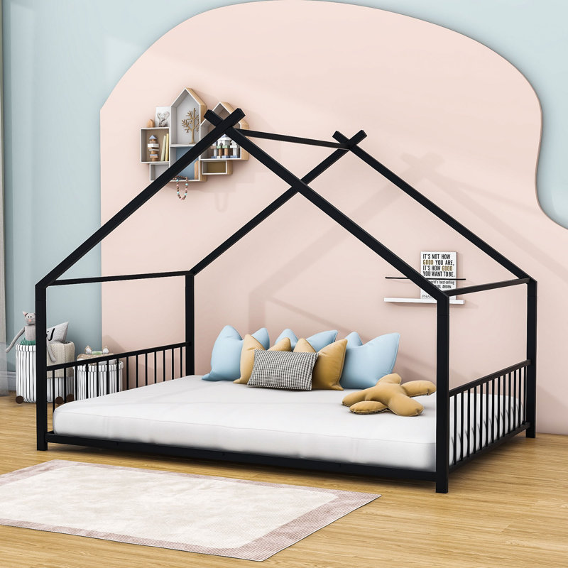 Alaye Metal Platform Bed with Headboard, Black, Full