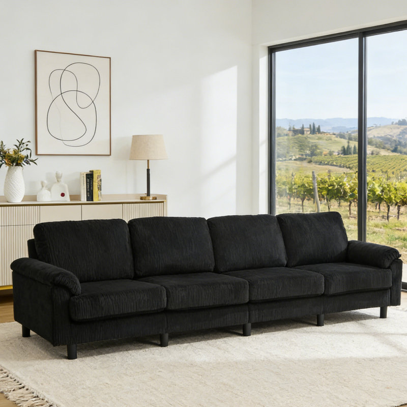 4-Seater Modular Corduroy Sectional Sofa with Hidden Storage & Removable Ottoman – Plush, Comfortable Living Room Seating for Family, Apartment, or Open-Plan Spaces