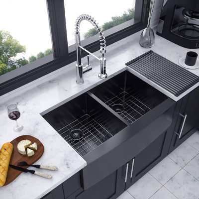 36'' L Farmhouse / Apron Double Bowl Stainless Steel Kitchen Sink