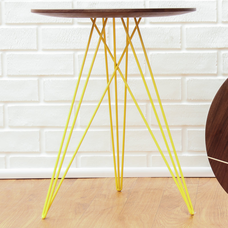 Hudson Solid Wood Top End Table, Yellow, Walnut