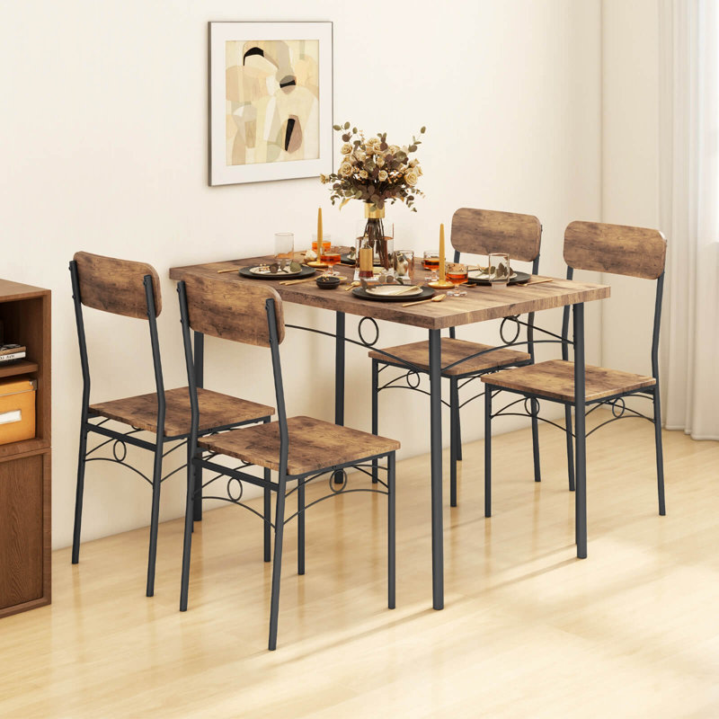 5 meubles de salle à manger de cuisine industrielle avec table rectangulaire en bois et 4 chaises