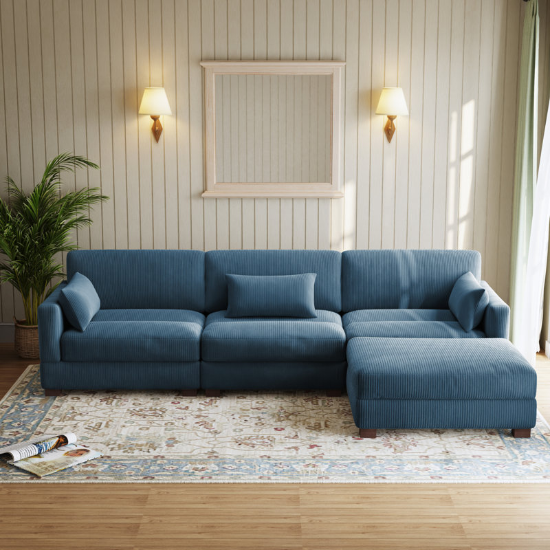 4 Seater Corduroy Corner Sofa , Navy Corduroy