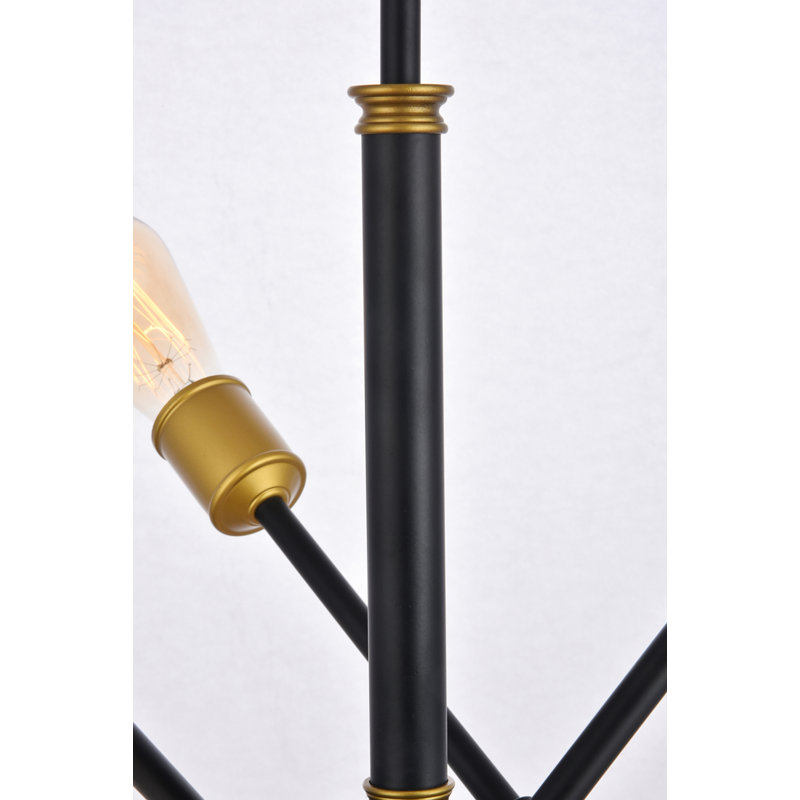 Whelchel Sputnik Modern Linear Chandelier, Black/Brass, 6 Lights, 19.6" H x 17.1" W x 17.1" D