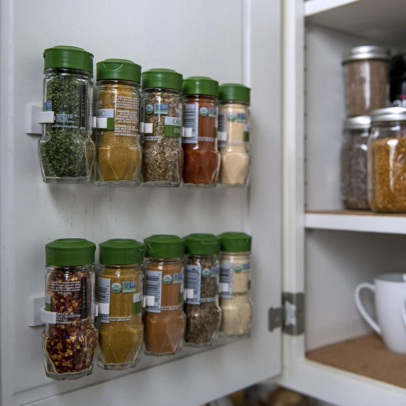 Pinces pour portes d'armoire - Organisateur pour épices - Support à épices pouvant contenir 15 pots à épices - Pince adhésive extra forte en blanc pour garde-manger 15 carats