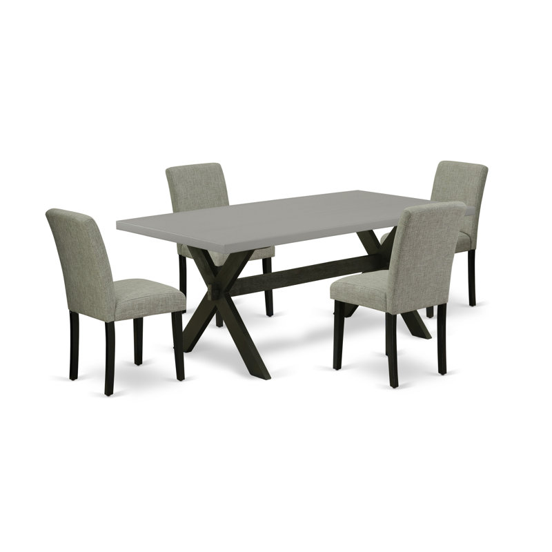 5 Piece Kitchen Table & Chairs Set Includes a Rectangle Dining Table with X-Legs and 4 Shitake Linen Fabric Parson Dining Chairs, Wire brushed Black