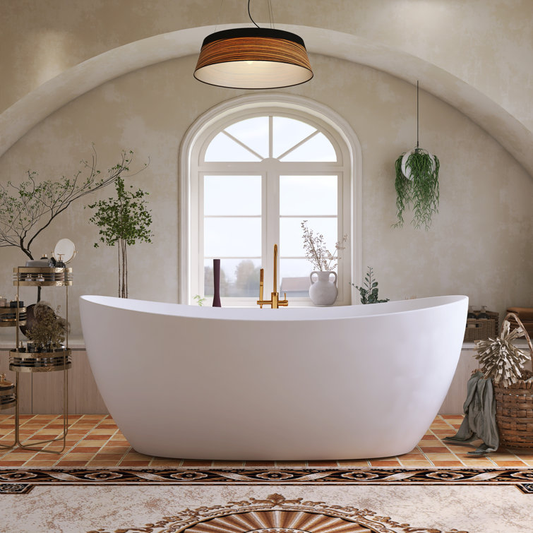 63'' X 30'' Freestanding Bathtubs Solid Surface Stone Soaking Tubs With Drain