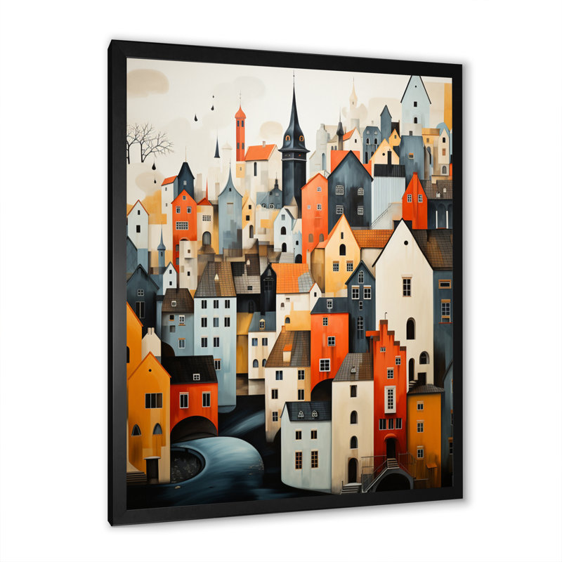 Collage de toits écarlates Terwood Danemark - reproduction sur toile, Cadre photo noir, H 20 po x l 12 po x P 1 po