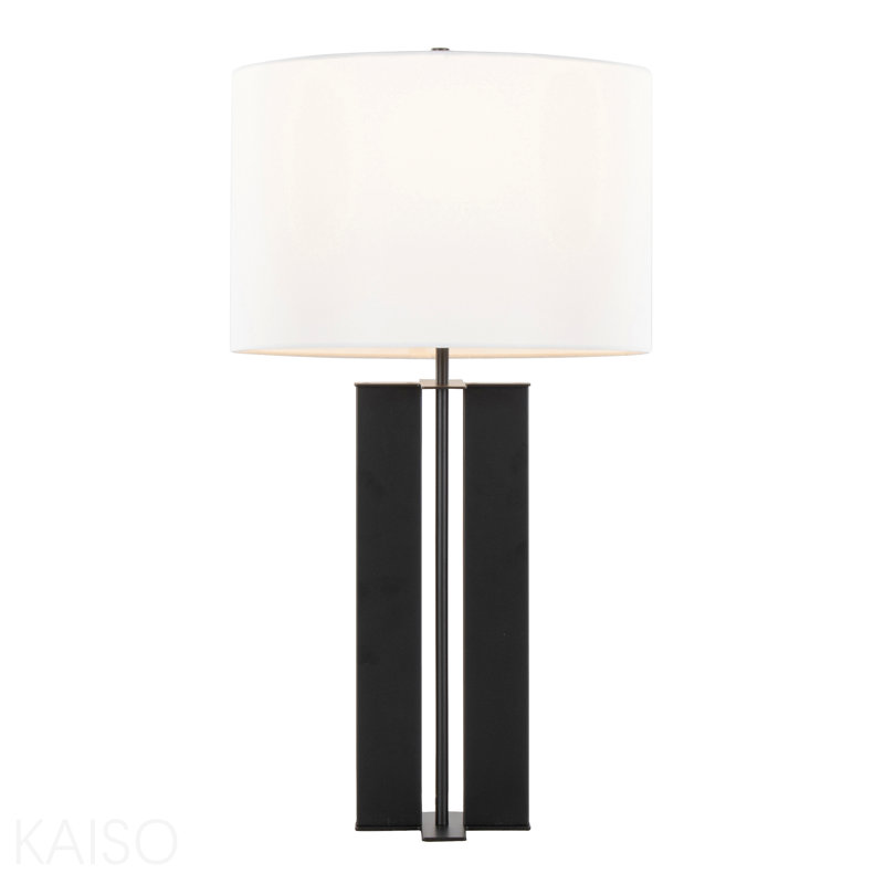 Lampe de table contemporaine 28 "en métal noir et lin blanc, Noir