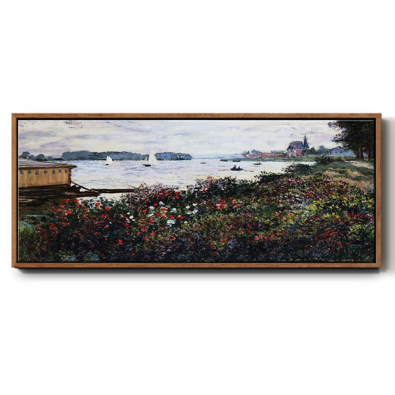 Riverbank at Argenteuil, 1877 - Framed Canvas, 20" H x 50" W