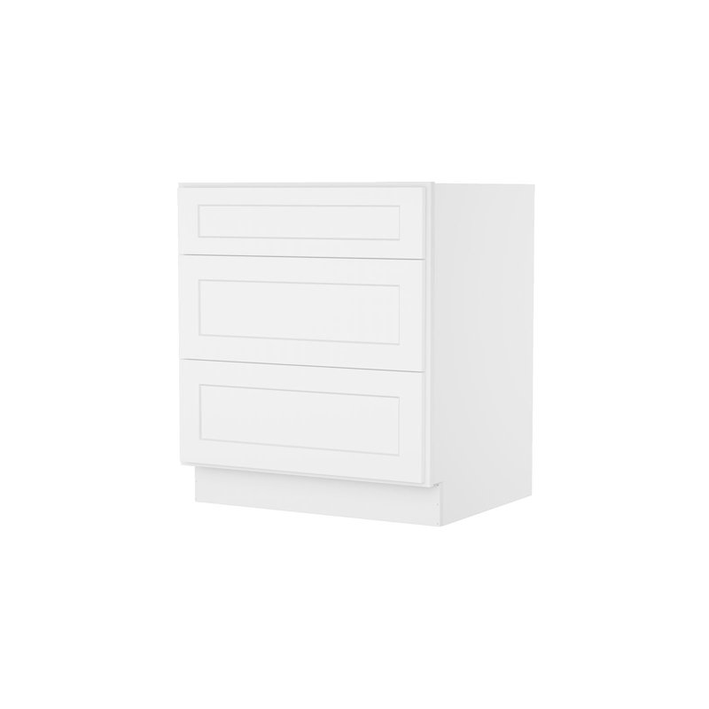 Shaker White Solid Wood 3-Drawer Base Kitchen Cabinet