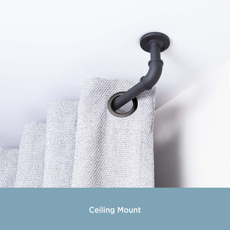Matte Black Industrial Steel Room Darkening Curtain Rod