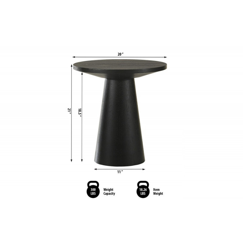 20 po. Console de salon moderne en bois avec base à piédestal, noir, Noir, Noir, Noir