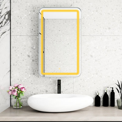 Miroir de pharmacie rectangulaire argenté, fixation murale ou encastrée, lumières DEL réglables à 3 couleurs, 2 couches de verre trempé amovible, armoire de rangement pour salle de bain, option de montage, articles de toilette