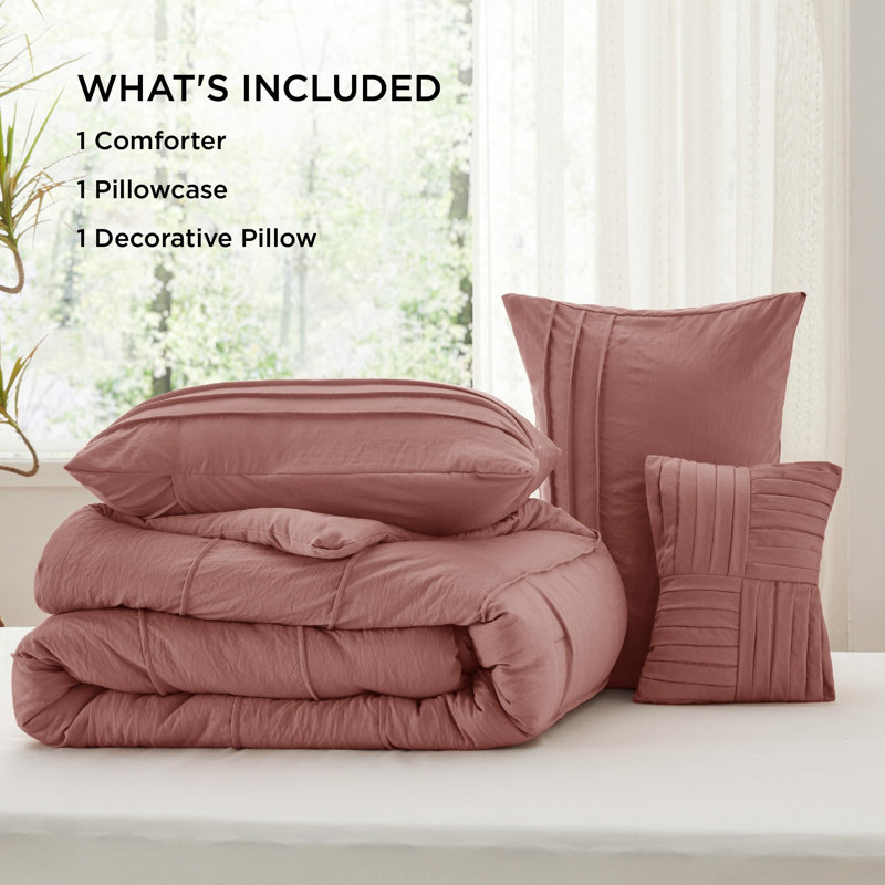 Bedsure Pinch Pleat Comforter Set Boho Bed-in-A-Bag Bedding Set with  Pillowcases for All Season, Dusty Pink