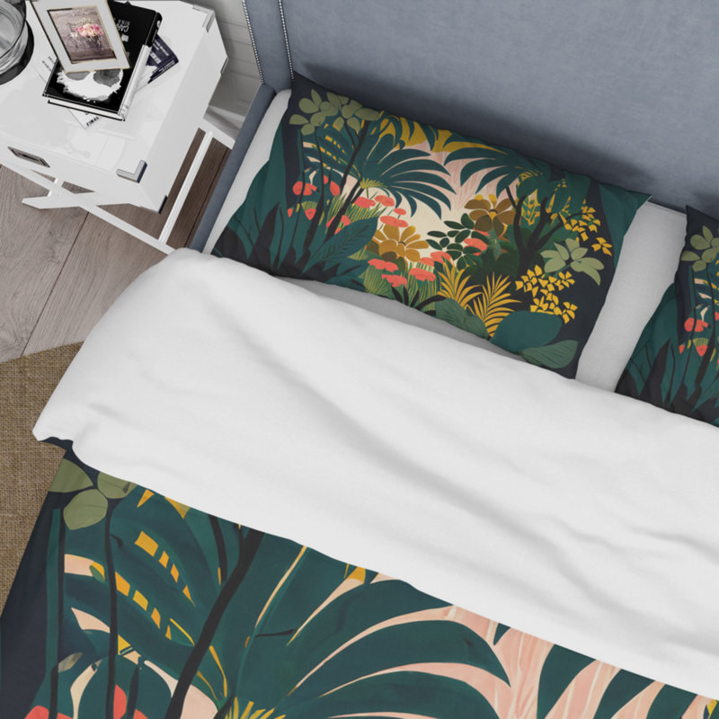 Ensemble de housse de couette en microfibre / polyester Blossoming And Vibrant Jungle Flora I Bedding