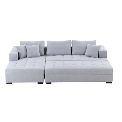 Ensemble de canapé modulaire en L à 3 sièges avec méridienne et banc de table basse avec repose-pieds