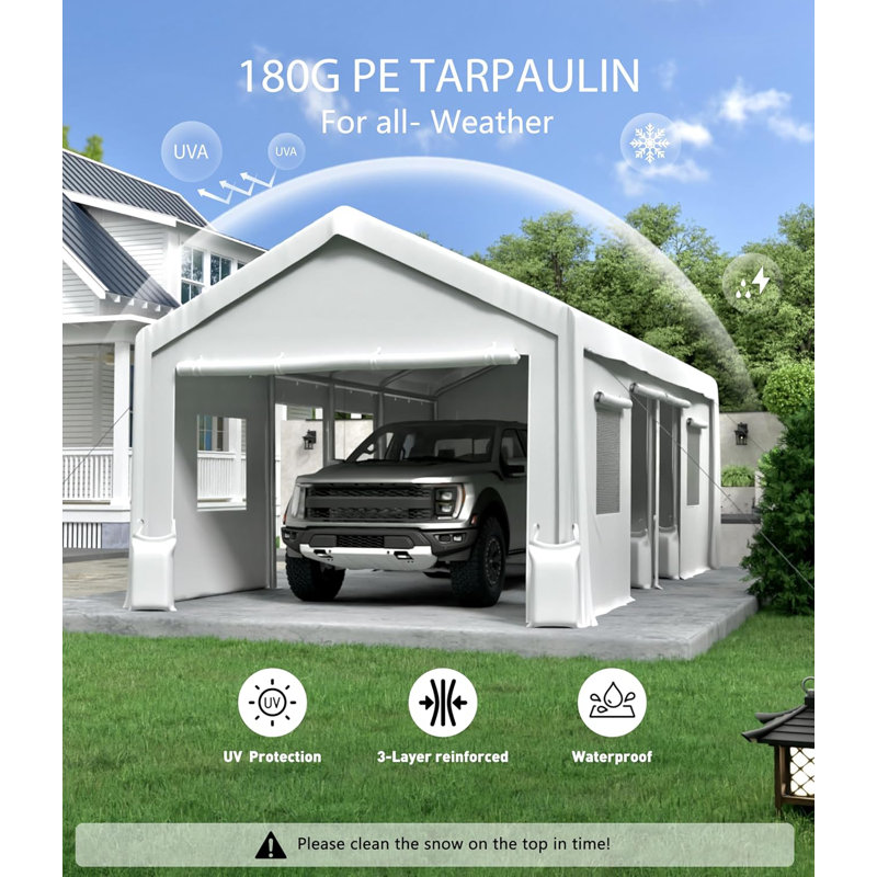 Housse de remplacement pour abri d'auto - imperméable, résistante aux rayons UV et au vent, Blanc, L 20 pi x P 13 pi