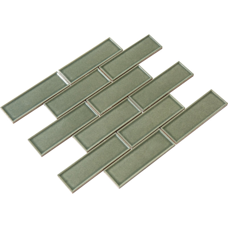 Porcelain Brick Joint Mosaic Pattern Tile, Green