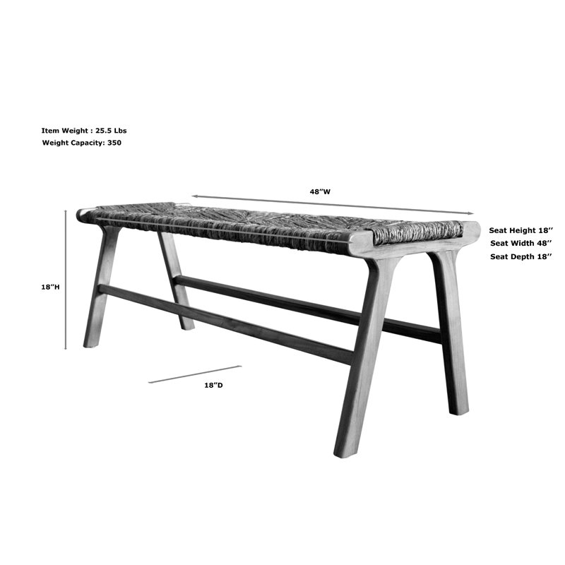 Banc transitionnel brun de 48 po avec structure en acajou durable et siège en tissage de banane