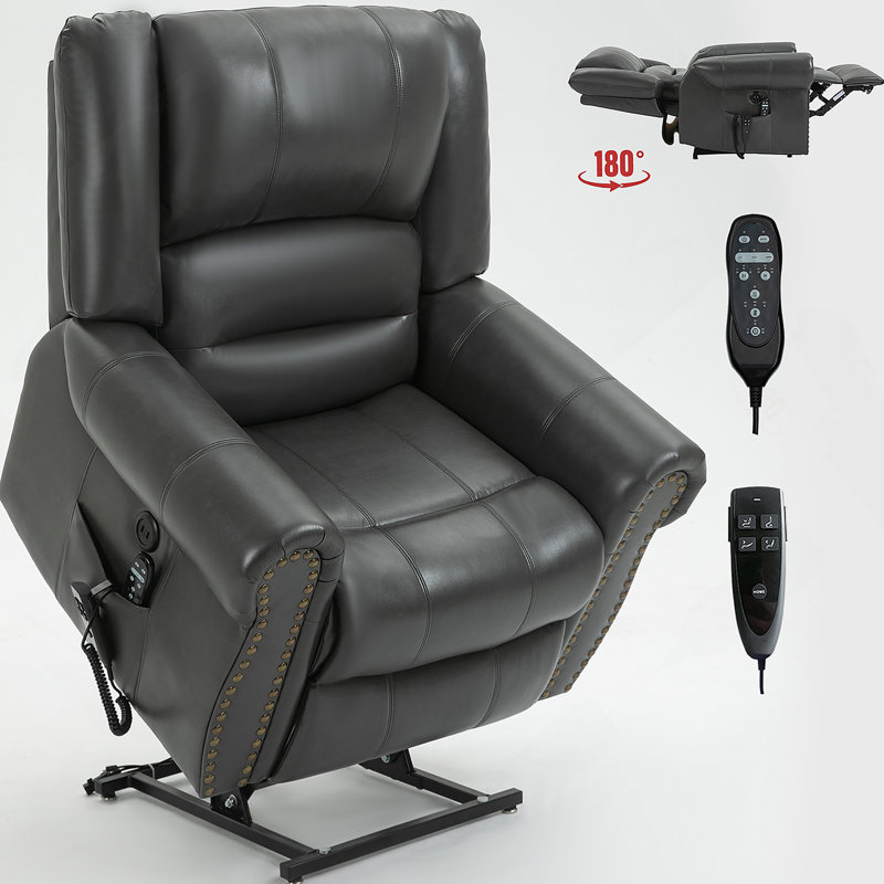 Power Lift Recliner Chair Heat Massage Dual Motor, Faux Leather, Heavy Duty Motion Mechanism, Gray