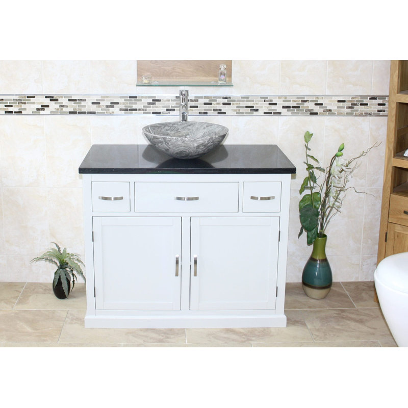 Rodger 1000mm Single Bathroom Vanity with Vessel Stone Basin, Grey, White, Black Quartz