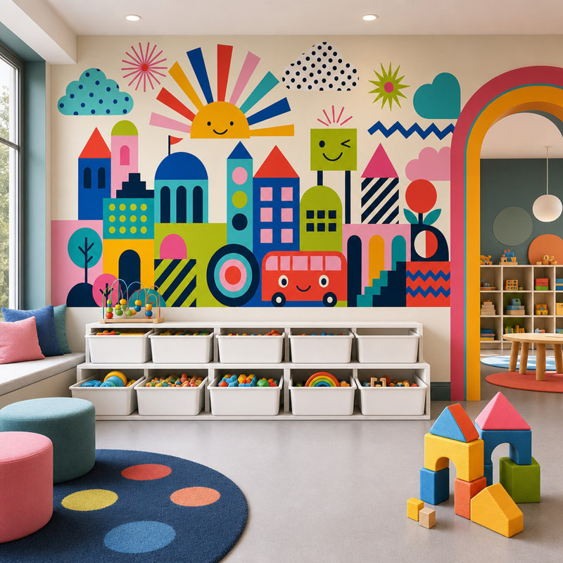 Papier peint géométrique pour enfants, Texturé non collé, 100 po x 96 po