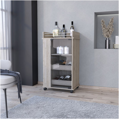 Lusk Bar Cart With 2-Bottle Holder Shelf, Glass Door And Casters by Latitude Run