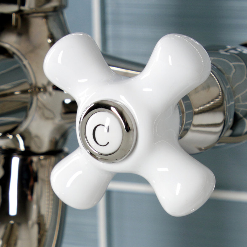 Kingston Brass Kingston Three-Handle 2-Hole Deck Mount Clawfoot Tub Faucet with Hand Shower, Polished Nickel