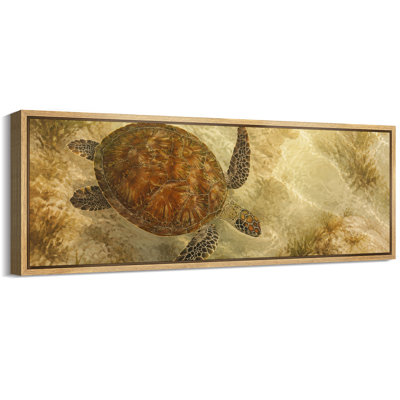 Tortue de mer nageant sous l'eau océan vie côtière animalier - grande impression sur toile encadrée chambre principale