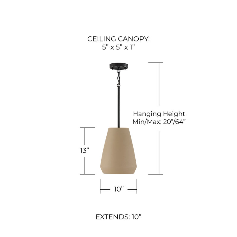 Luminaire suspendu en terre cuite fabriqué à la main l 9,75 po x H 13,25 po noir mat, Terre cuite sable