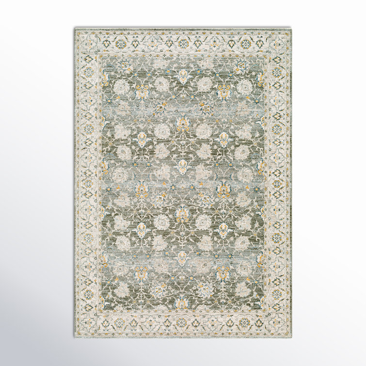 Delyse Oriental Machine Made Power Loomed Polyester Area Rug in Olive/Gold/Beige/Gray
