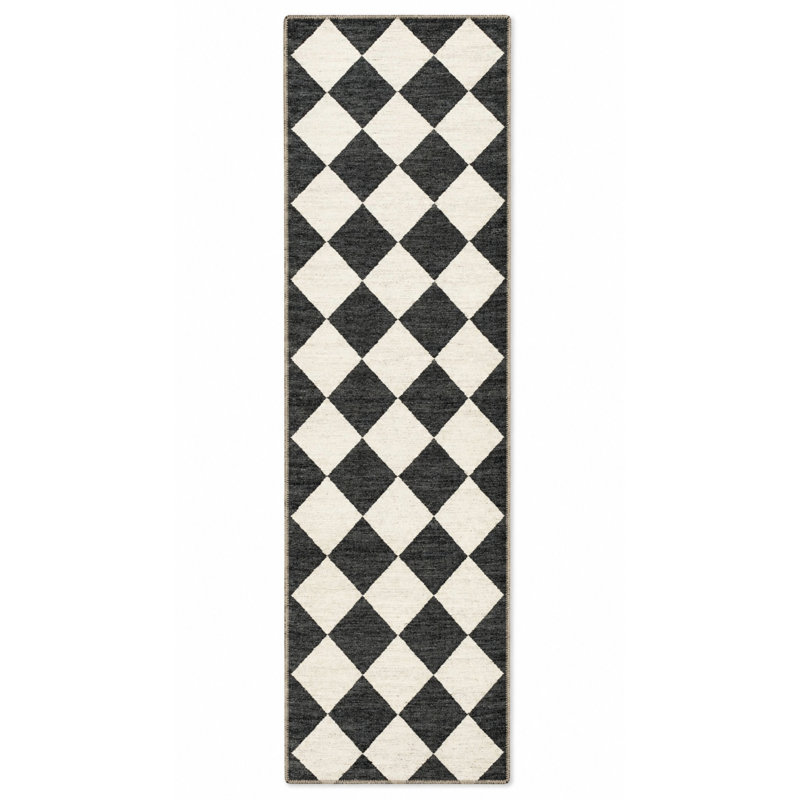 Damier Black and Cream Checkered Washable Indoor/Outdoor Area Rug, Rectangle 2'4" x 4'