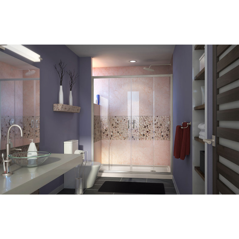 Visions 74.75" H Semi-Frameless Shower Enclosure, Right, Brushed Nickel/Biscuit